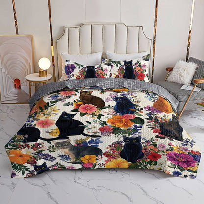 Lorva All Season Quilt 3-Piece Set Mystical Garden Cats