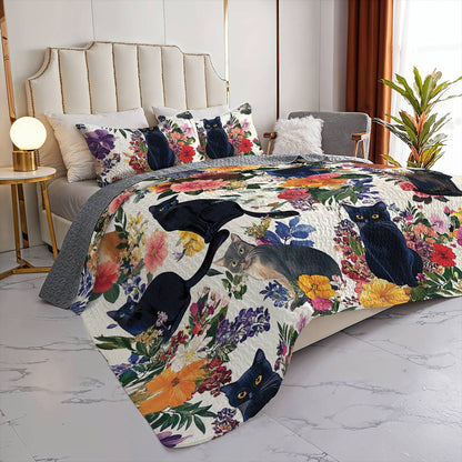 Lorva All Season Quilt 3-Piece Set Mystical Garden Cats