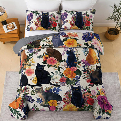 Lorva All Season Quilt 3-Piece Set Mystical Garden Cats