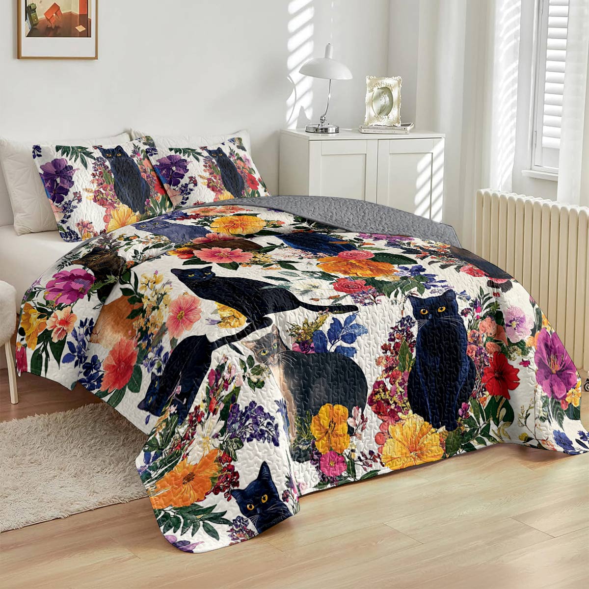 Lorva All Season Quilt 3-Piece Set Mystical Garden Cats