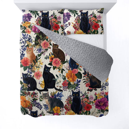 Lorva All Season Quilt 3-Piece Set Mystical Garden Cats