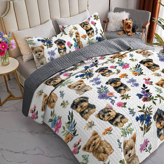 Lorva All Season Quilt 3-Piece Set Yorkie Bloom Bliss