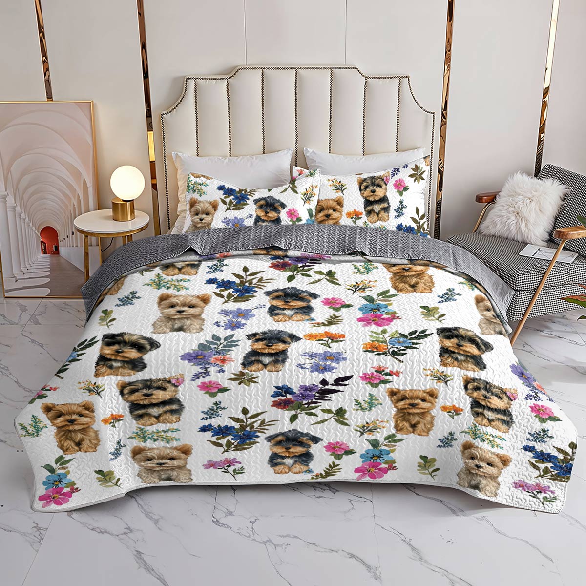 Lorva All Season Quilt 3-Piece Set Yorkie Bloom Bliss