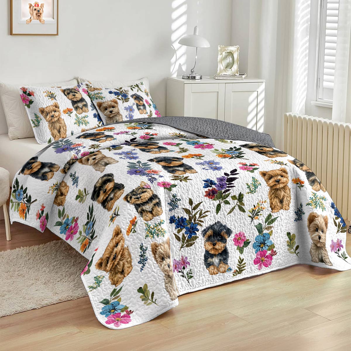 Lorva All Season Quilt 3-Piece Set Yorkie Bloom Bliss