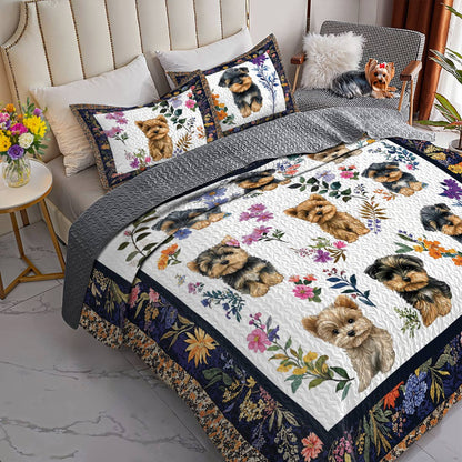 Lorva All Season Quilt 3-Piece Set Yorkie Garden Bliss