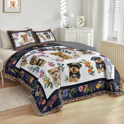 Lorva All Season Quilt 3-Piece Set Yorkie Garden Bliss