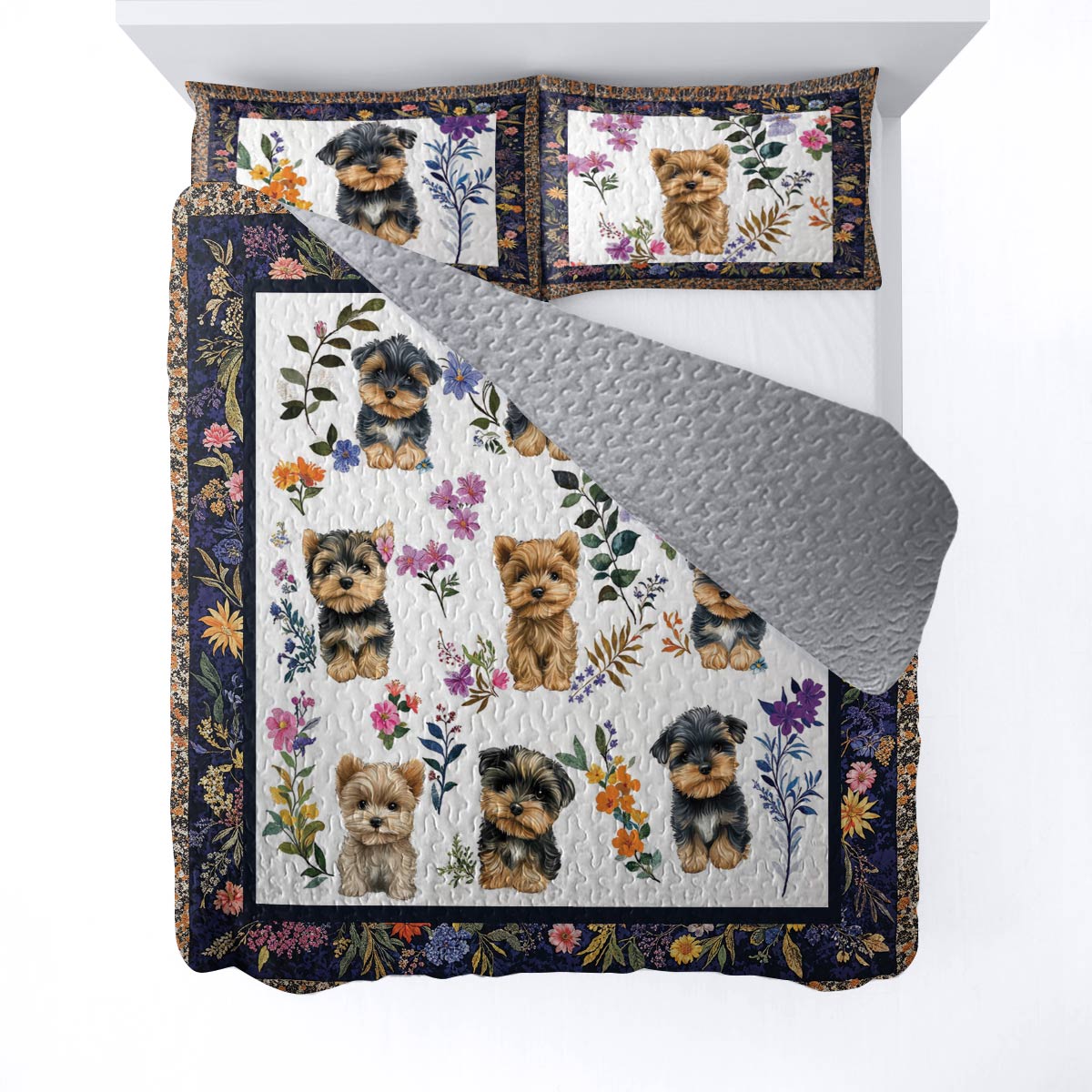 Lorva All Season Quilt 3-Piece Set Yorkie Garden Bliss