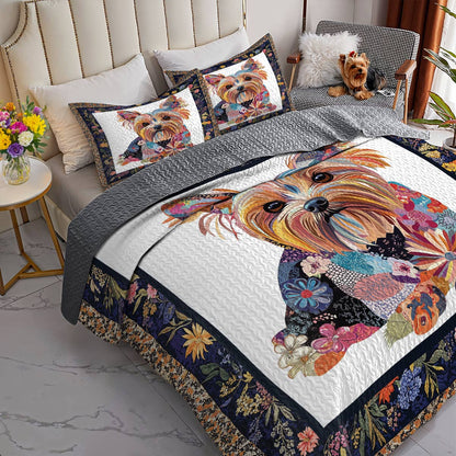 Lorva All Season Quilt 3-Piece Set Patchwork Yorkshire Terrier Paradise