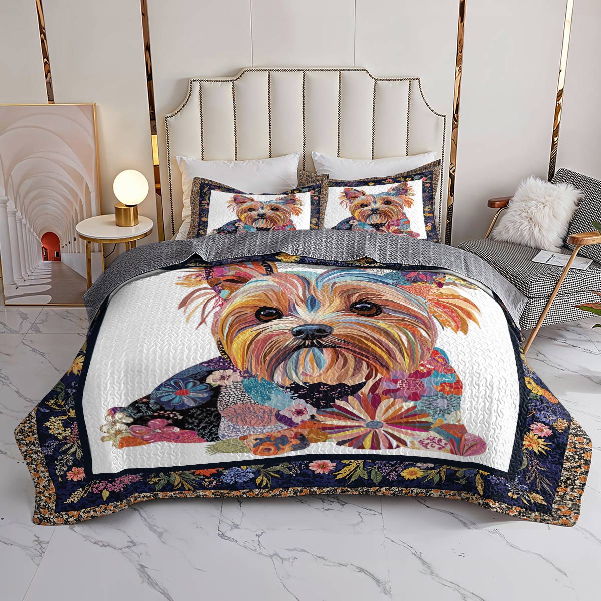 Lorva All Season Quilt 3-Piece Set Patchwork Yorkshire Terrier Paradise