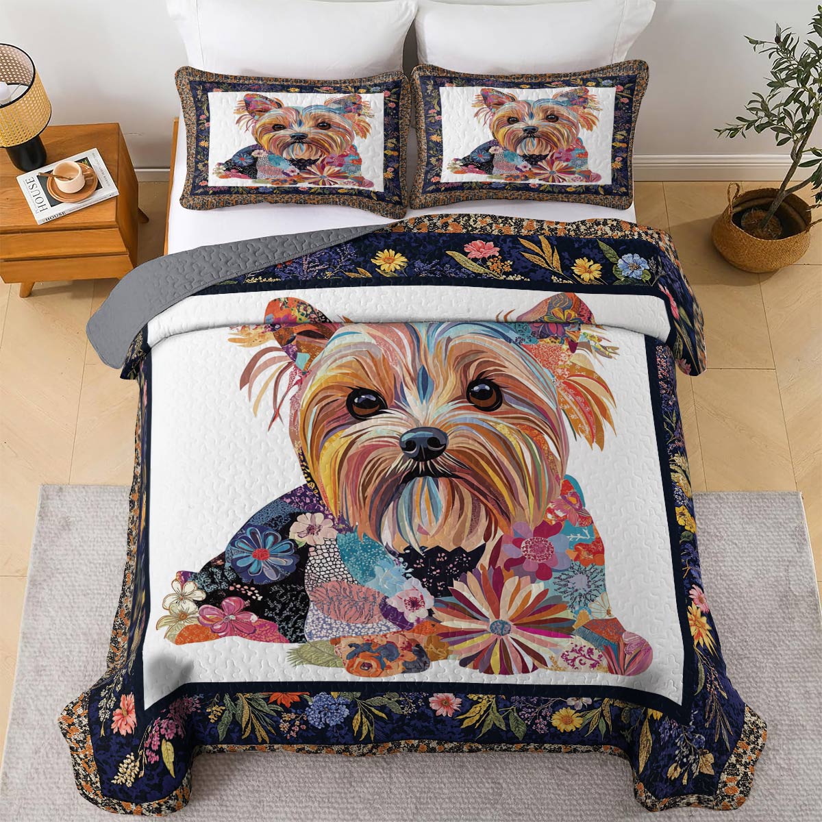 Lorva All Season Quilt 3-Piece Set Patchwork Yorkshire Terrier Paradise