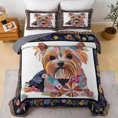 Lorva All Season Quilt 3-Piece Set Patchwork Yorkshire Terrier Paradise