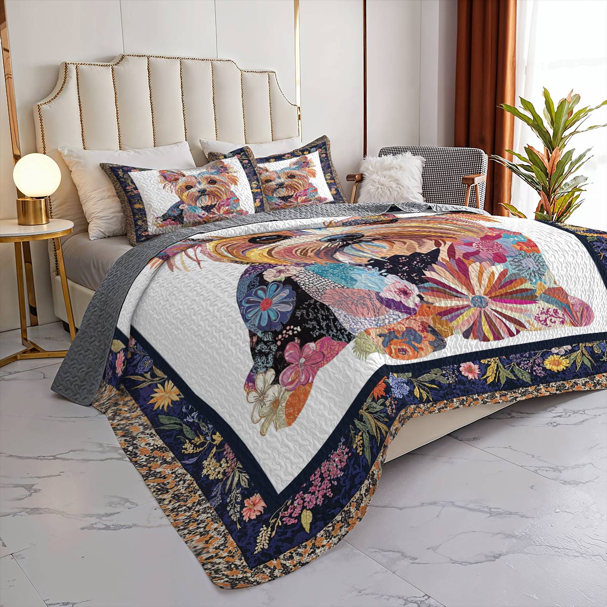 Lorva All Season Quilt 3-Piece Set Patchwork Yorkshire Terrier Paradise