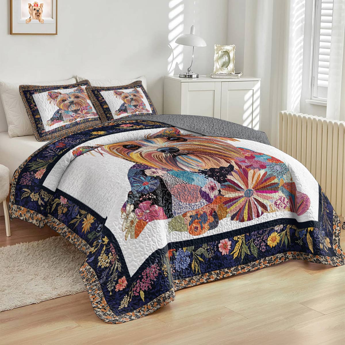 Lorva All Season Quilt 3-Piece Set Patchwork Yorkshire Terrier Paradise