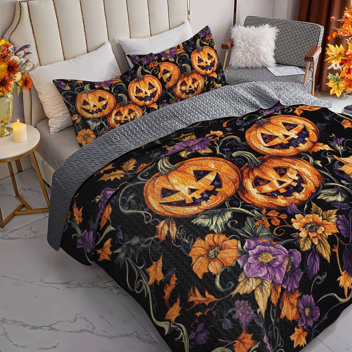 Halloween Lorva All Season Quilt 3-Piece Set Gorgeous Pumpkins
