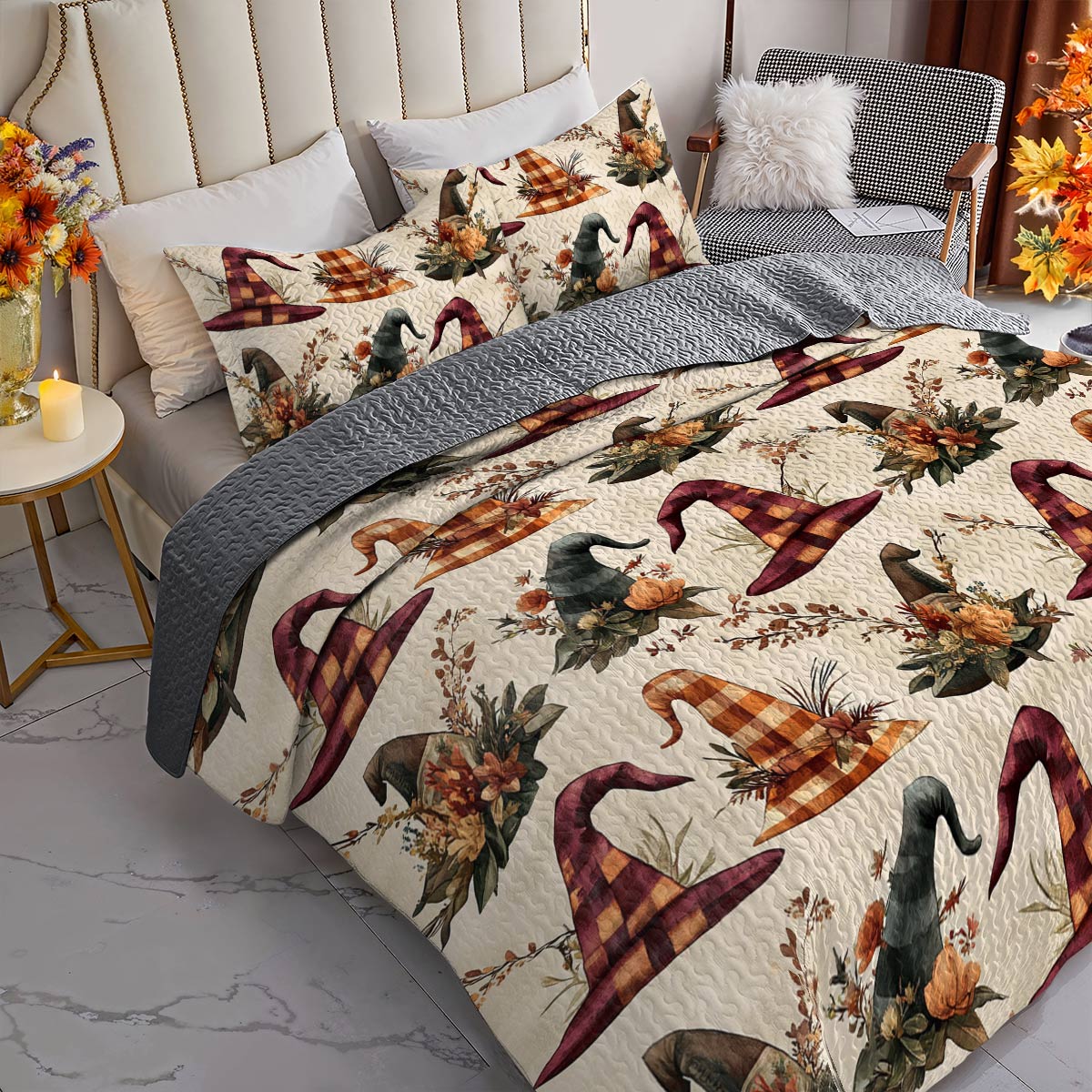 Witch Lorva All Season Quilt 3-Piece Set Floral Witch Hats
