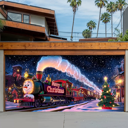 Lorva Christmas Garage Door Banner Decoration Cute Snowman’s Train Express
