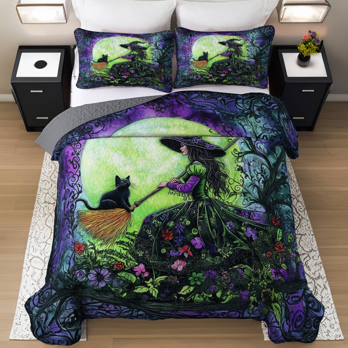 Witch Lorva All Season Quilt 3-Piece Set The Witch’s Black Cat Companion