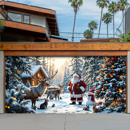 Lorva Christmas Garage Door Banner Decoration Santa’s Woodland Wonder