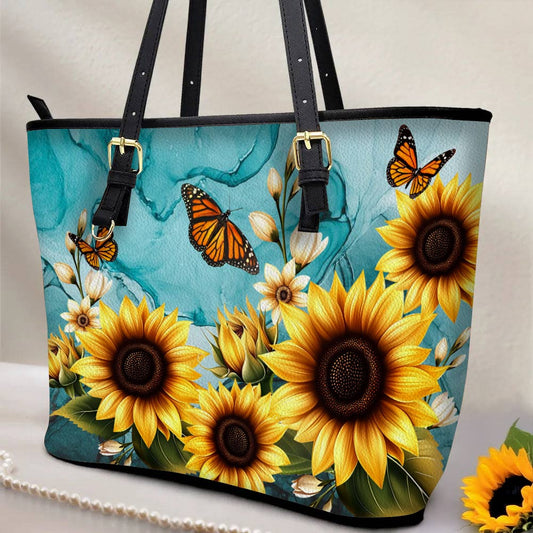 Lorva Leather Tote Bag Gentle Sunflowers Garden