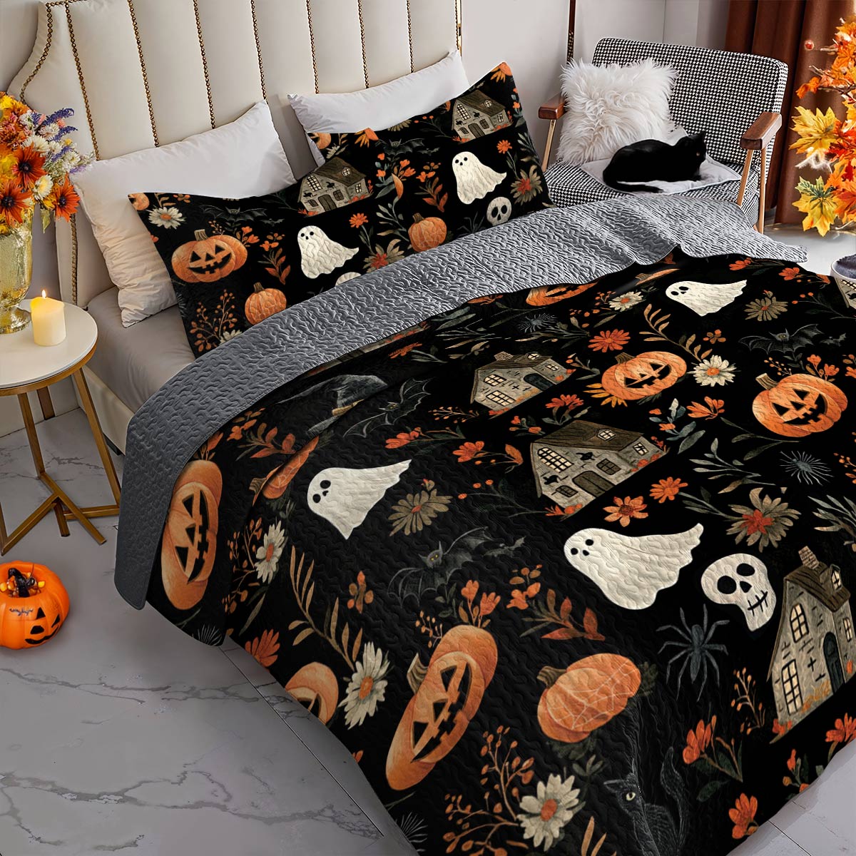 Halloween Lorva All Season Quilt 3-Piece Set Spooky Night Garden