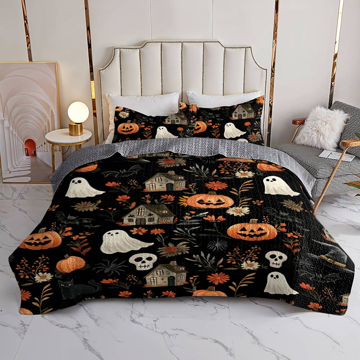 Halloween Lorva All Season Quilt 3-Piece Set Spooky Night Garden