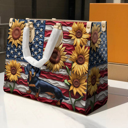 Lorva Dachshund Leather Bag American Bloom