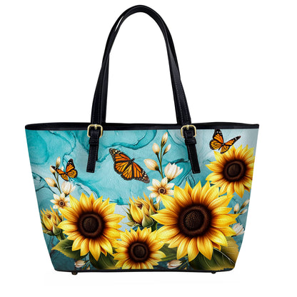 Lorva Leather Tote Bag Gentle Sunflowers Garden