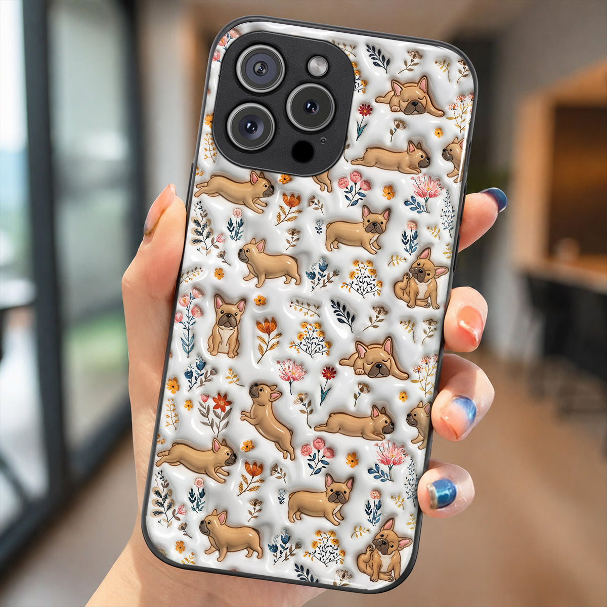 Lorva French Bulldog Flat Print Phone Case Happy Field Flowers