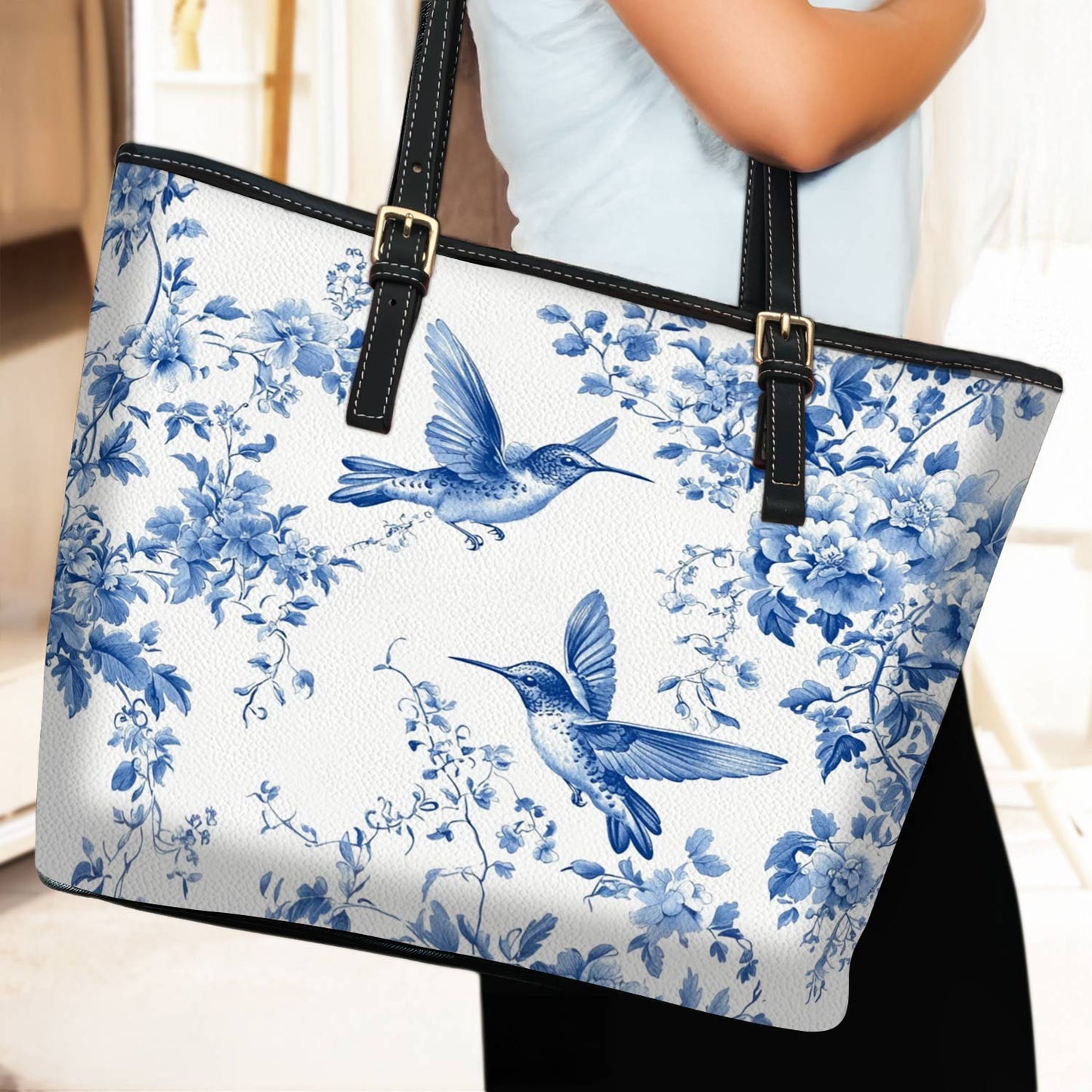 Lorva Hummingbird Leather Tote Bag Chiffon Sky