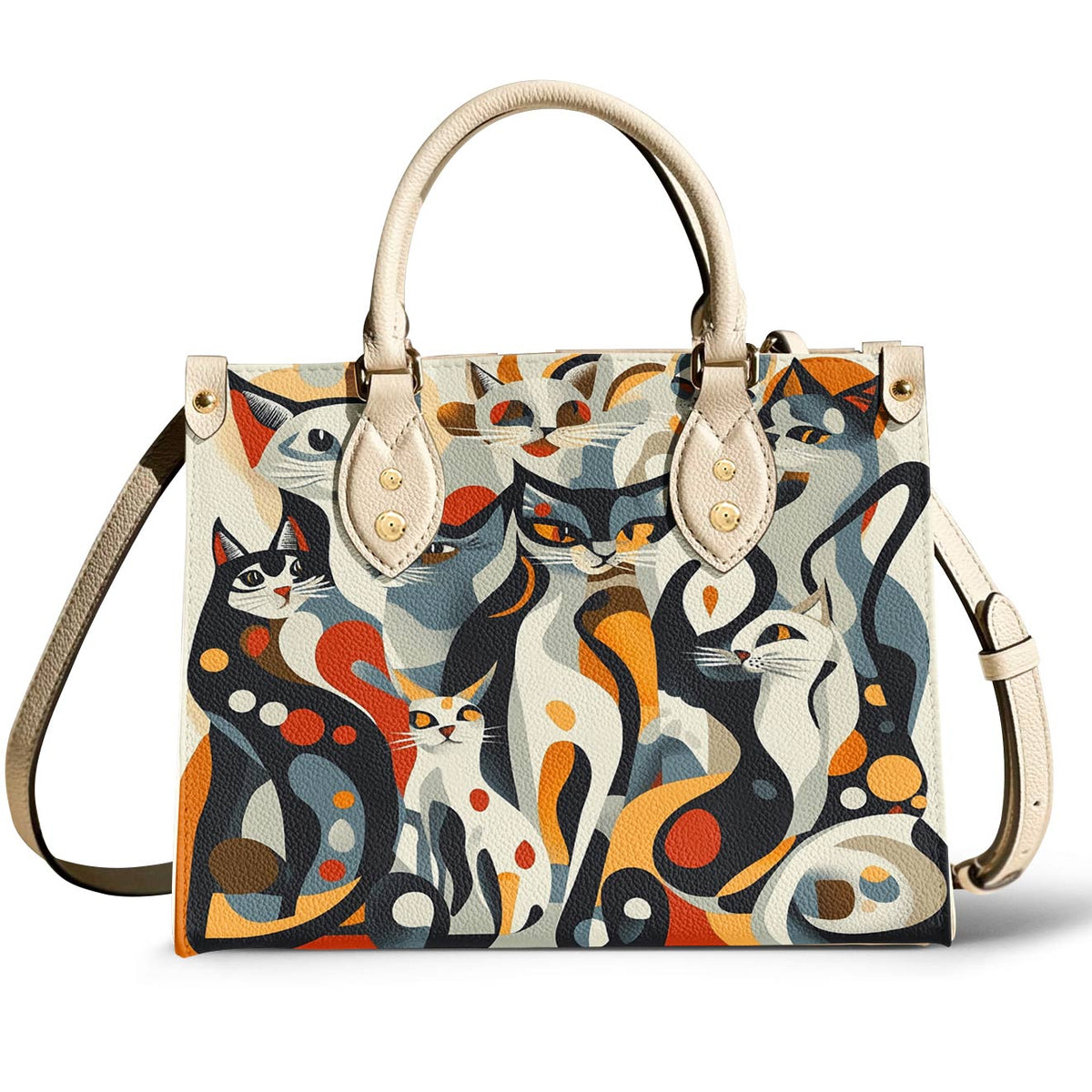 Lorva Cat Leather Bag Whimsical Geometric