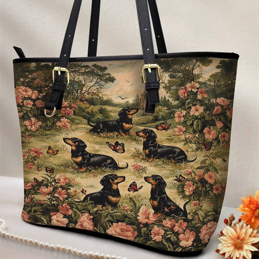 Lorva Leather Tote Bag Dachshund Garden Manor