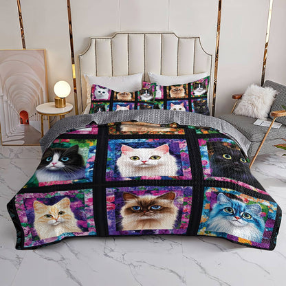 Lorva All Season Quilt 3-Piece Set Colorful Cat Parade