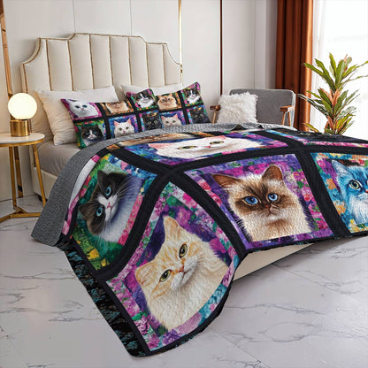 Lorva All Season Quilt 3-Piece Set Colorful Cat Parade
