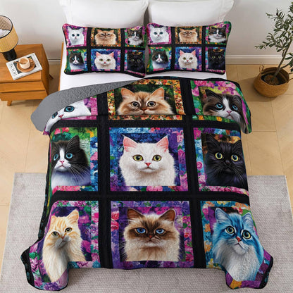 Lorva All Season Quilt 3-Piece Set Colorful Cat Parade