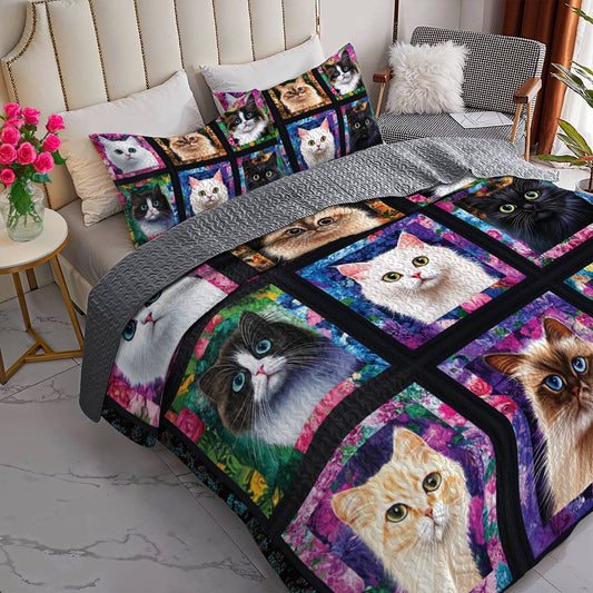 Lorva All Season Quilt 3-Piece Set Colorful Cat Parade